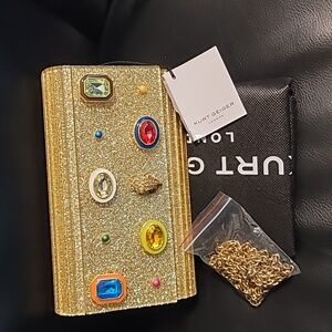 Kurt Geiger Glittering Gold Clutch with Colorful Gems